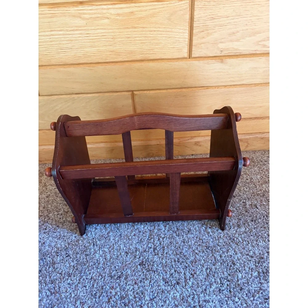 Powell Vintage Wood Magazine Rack Floor Holder Dark Brown Mid Century Style